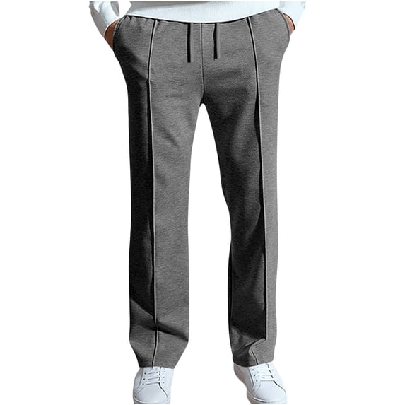 FRSASU Mens Elastic Waist Drawstring Sweatpants, Straight Leg Open Bottom Lounge Sweat Pants for Men Dark Gray