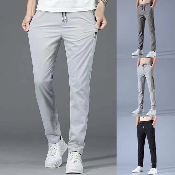 FRSASU Mens Fashion Casual Elastic Waist Drawstring Baggy Pants Loose Fit Joggers Gym Workout Athletic Track Mens Sweat Pants Gray