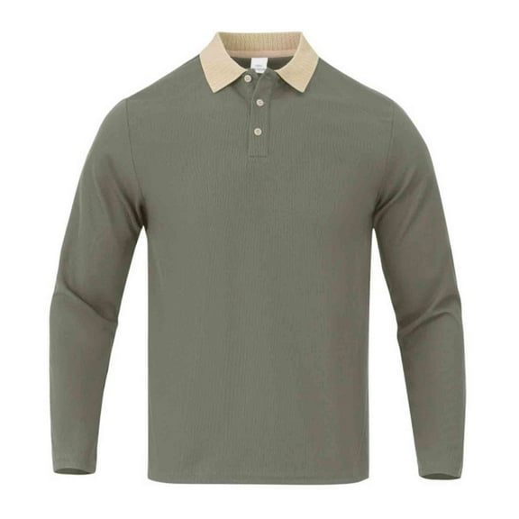 FRSASU Mens Fashion Polo Shirts Long Sleeve Button up T Shirts Summer Beach Lapel Casual Shirts Solid Color Tops Green