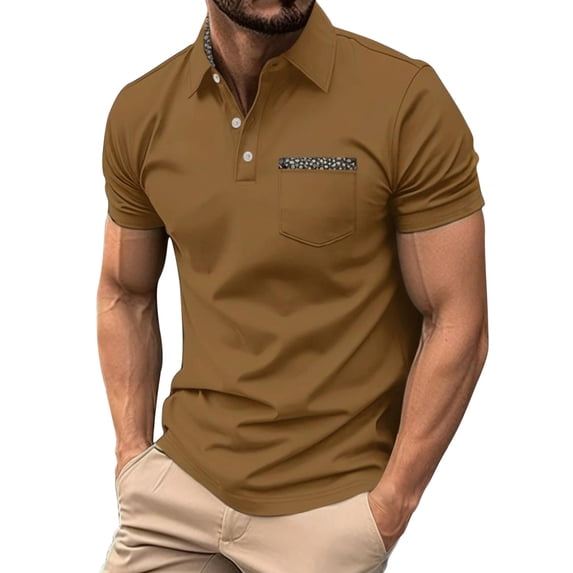 FRSASU Mens Fashion Solid Color Polo Shirts Casual Short Sleeve T Shirt Striped Moisture Wicking Golf Shirts Tops Coffee