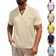 thumbnail image 1 of FRSASU Mens Faux Linen Shirts Casual V-Neck Short Sleeve Loose Fit T-Shirts Summer Lounge Tees Beach Vacation Tops Yellow, 1 of 9