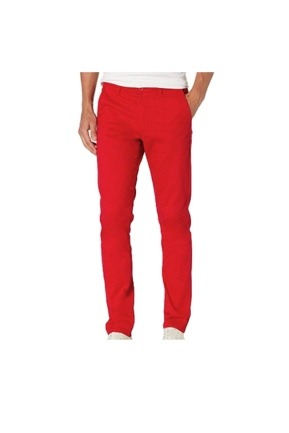 Mens Fitted Straight Stretch Denim Jeans Classic Style Men's business Casual Slim Straight Jeans Trousers Red