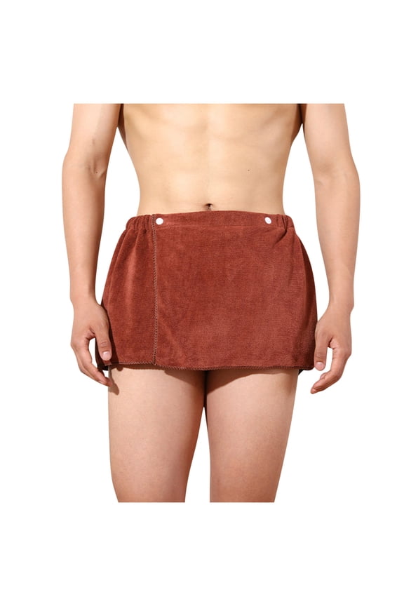 Mens Flannel Shower Wrap Towel Adjustable Cotton Terry Bath Gym Cover Up with Snaps Home Clothes and Bathrobe