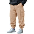 thumbnail image 1 of FRSASU Mens Fleece Tapered Sweatpants Warm Winter Athletic Jogger Pants with Flap Pockets Drawstring Outdoor Trousers Khaki, 1 of 8