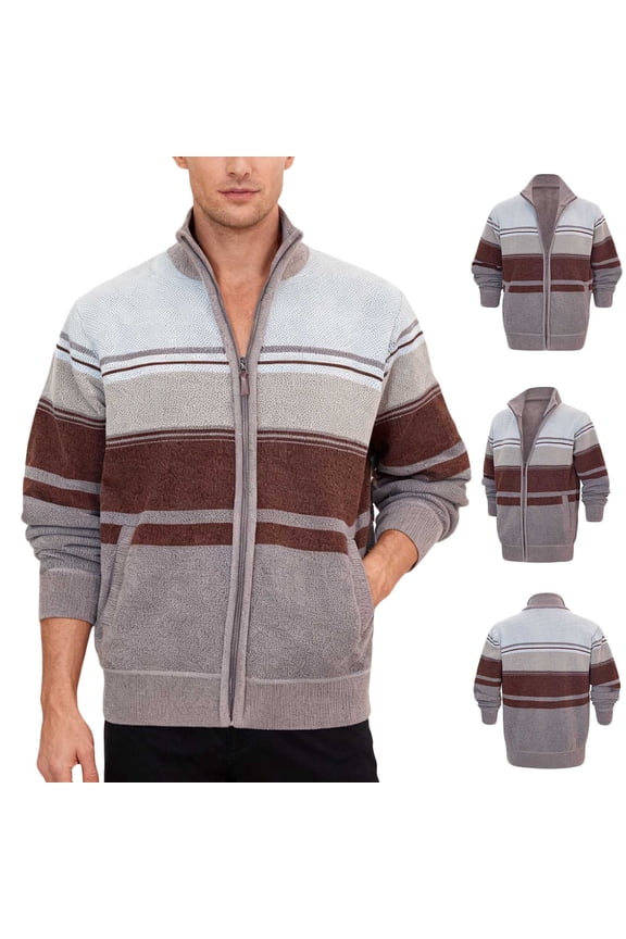 Mens Full Zip Cardigan Sweater Casual Knit Stand Collar Cardigan Slim Fit Color Block Fall Winter Wool Cozy Sweaters Red