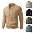 thumbnail image 1 of FRSASU Mens Full Zip Cardigan Sweater Casual Slim Fit Knit Sweaters Stand Collar Fall Winter Ribbed Cardigan Khaki, 1 of 5