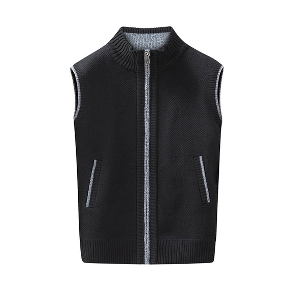 FRSASU Mens Full Zip Sweater Fleece Vest, Sherpa Lined Stand Collar Warm Vests with Pocket Black