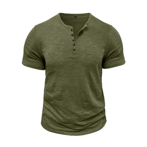 FRSASU Mens Half Button Henley T-Shirt Retro Distressed Solid Color Crewneck Pullover Summer Loose Casual Short Sleeve Tees Army Green