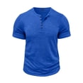 thumbnail image 1 of FRSASU Mens Half Button Henley T-Shirt Retro Distressed Solid Color Crewneck Pullover Summer Loose Casual Short Sleeve Tees Blue, 1 of 6