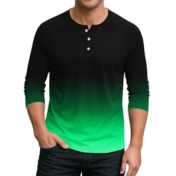 FRSASU Mens Henley 3/4 Sleeve T-Shirt 3 Button Jersey Baseball Tees Gradient Color Spring Summer Casual Pullover Tops Green