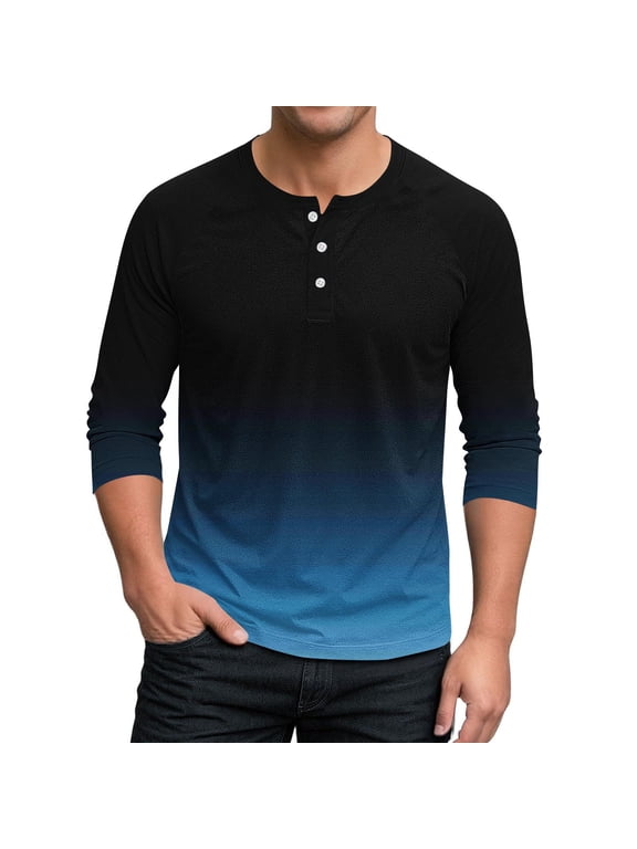 Mens Henley 3/4 Sleeve T-Shirt 3 Button Jersey Baseball Tees Gradient Color Spring Summer Casual Pullover Tops Navy