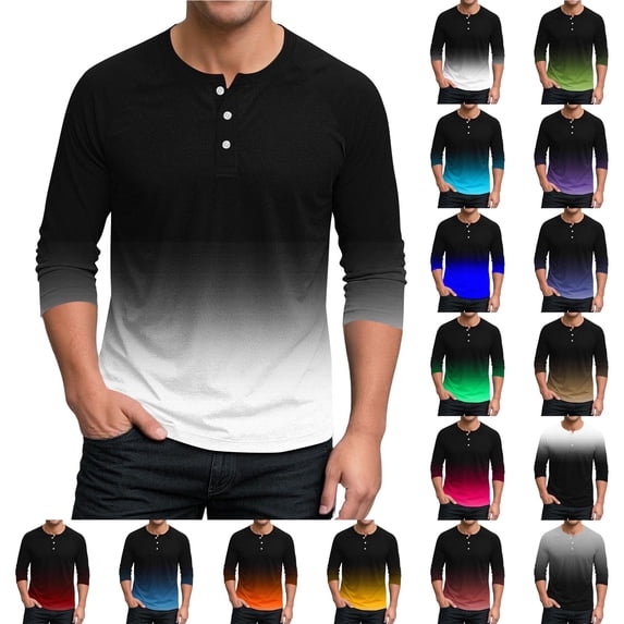 FRSASU Mens Henley 3/4 Sleeve T-Shirt 3 Button Jersey Baseball Tees Gradient Color Spring Summer Casual Pullover Tops Yellow