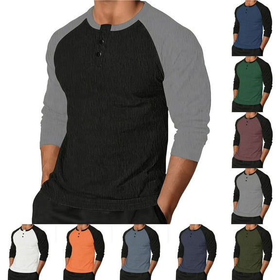 FRSASU Mens Henley Shirts Raglan Long Sleeve Casual Sports Fitness T-Shirts Color Block Button Shirt Vintage Tops White