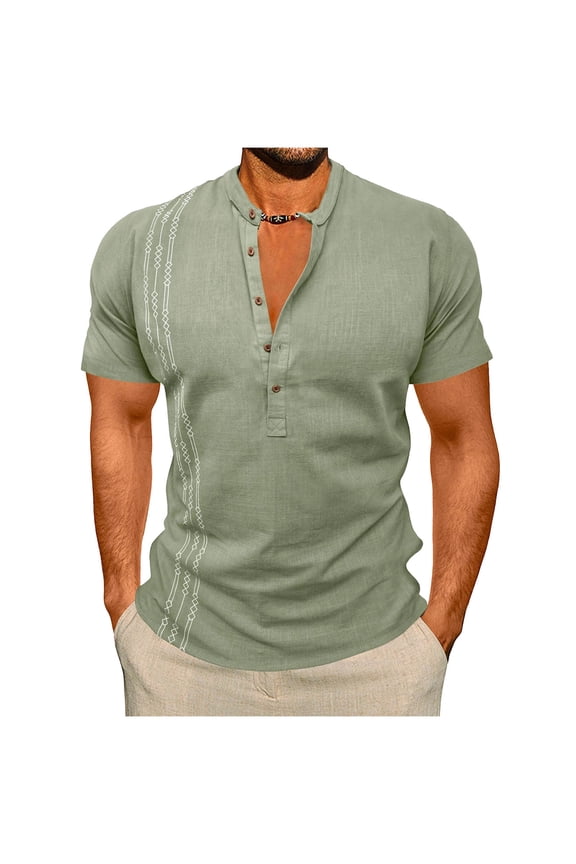 Mens Henley Shirts Short Sleeve Casual Button Down Striped Shirts Lightweight Summer Basic Tee Tops Army Green