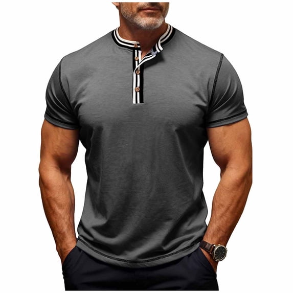 FRSASU Mens Henley Shirts Short Sleeve Casual Summer Basic T-Shirts Button Vintage Lightweight Tee Tops Dark Gray