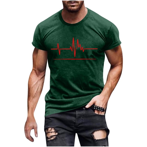FRSASU Mens Hipster Hiphop Tees - Fashion Broken Line Graphic Print Cotton T-Shirts Green