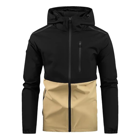 FRSASU Mens Jacket Windbreaker Color Block Rain Coat Waterproof Hooded Jackets for Hiking waterproof reflective strip submachine jacket Khaki