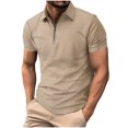 thumbnail image 1 of FRSASU Mens Jacquard Polo Shirts Quarter Zip Shirts Casual Classic Lightweight Short Sleeve Golf Collared Shirt Khaki, 1 of 7