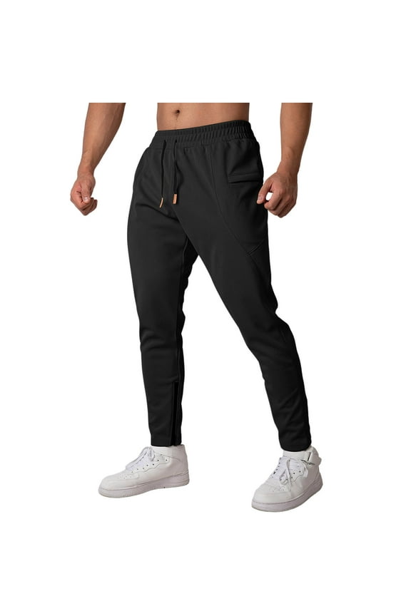 Mens Joggers Lightweight Athletic Hiking Pants Running Gym Sweatpants tapered pants with Pockets Black