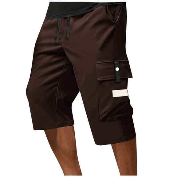 FRSASU Mens Knee Length Workwear Regular Fit Multi Pocket Zipper Straight Casual Cropped Pants Summer Hiking Cargo Pants Brown