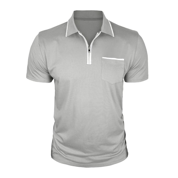 FRSASU Mens Knit Polo Shirts Zipper Polo Shirts Short Sleeve Casual Lightweight Golf Shirt with Chest Pockets Gray