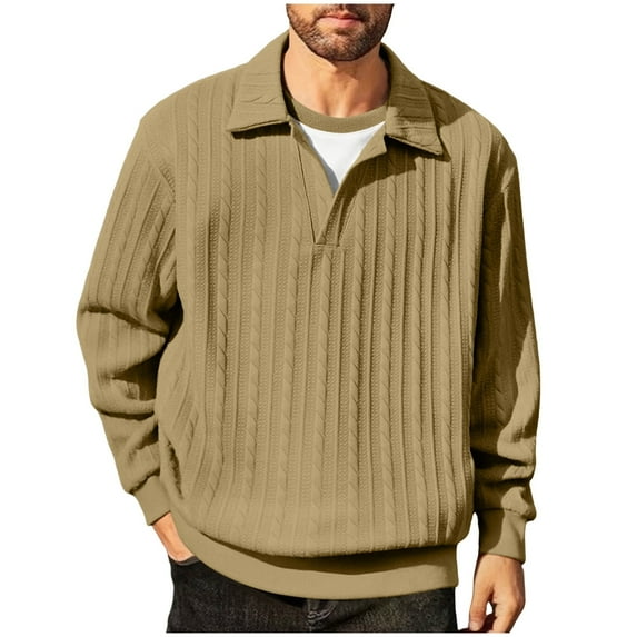 FRSASU Mens Knit Polo Sweaters Long Sleeve Color Block Vintage Polos Casual Dress Pullover Old Money Tops Khaki