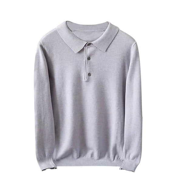 FRSASU Mens Knit Polo Sweaters Long Sleeve Vintage Polos Casual Pullover Slim Fit Lapel Sweater Gray