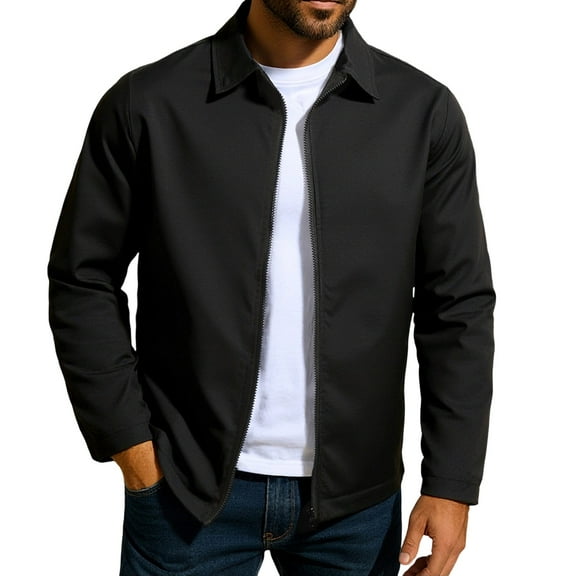 FRSASU Mens Lightweight Jacket Stand up Collar Casual Bomber Jacket Solid Color Varsity Coat Black