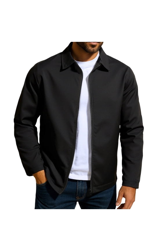 Mens Lightweight Jacket Stand up Collar Casual Bomber Jacket Solid Color Varsity Coat Black