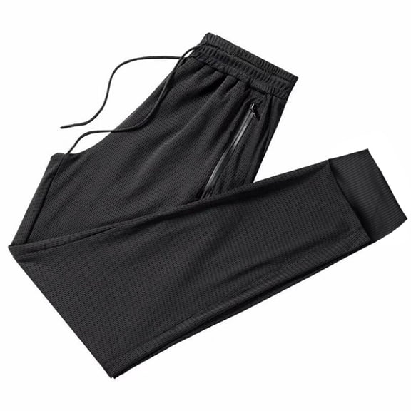 FRSASU Mens Lightweight Thin Sweatpants with Zipper Pockets Drawstring Open Bottom Mesh Athletic Pants for Running Black