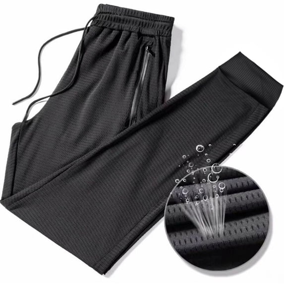 FRSASU Mens Lightweight Thin Sweatpants with Zipper Pockets Drawstring Open Bottom Mesh Athletic Pants for Running Black