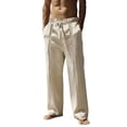 thumbnail image 1 of FRSASU Mens Linen Pants Casual Summer Beach Elastic Waist Front Pleated Straight Leg Dress Pants with Pockets Khaki, 1 of 9