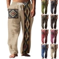 thumbnail image 1 of FRSASU Mens Linen Pants Yoga Beach Loose Fit Casual Summer Elastic Waist Drawstring Baggy Trousers with Pockets and Graphics Purple, 1 of 5