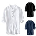 thumbnail image 1 of FRSASU Mens Linen Shirts Casual Cotton 3/4 Sleeve Regular-Fit Henley T-Shirt Summer Lightweight Beach Yoga Tops White, 1 of 6