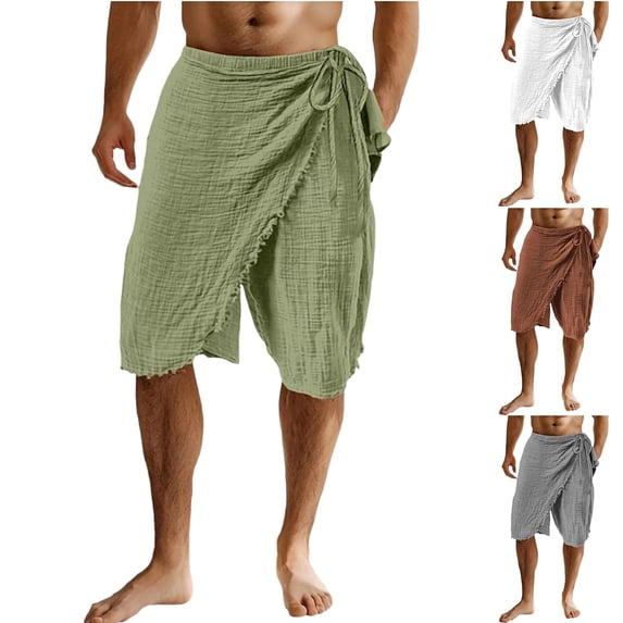 FRSASU Mens Linen Shorts Breathable Casual Drawstring 7inch Inseam Shorts Stretch Summer Beach Wear White