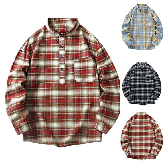 FRSASU Mens Long Sleeve Button Down Shirts Casual Plaid Shirt with Practical Pockets Comfortable and Soft Tops Shirts Red