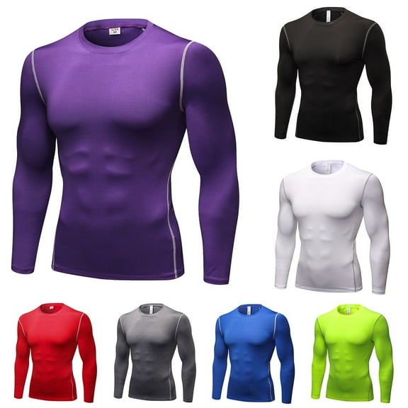 FRSASU Mens Long Sleeve Compression Shirt Workout Gym T-Shirt Quick Dry Top Athletic Base Layer Sport Undershirt White