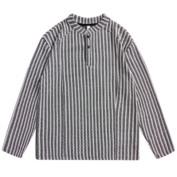 FRSASU Mens Long Sleeve Shirt Polo Shirts for Men Casual Vintage Button up Stand up Collar Shirt with Pocket White