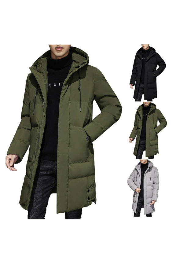 Mens Long Winter Coat Hooded Puffer Jacket Thicken Puffy Warm Down Parka Gray