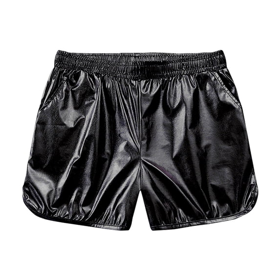 FRSASU Mens Metallic Shorts with Shiny Sparkly Rave Outfit Holographic Booty Shorts with Pockets Black
