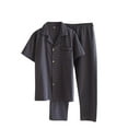 thumbnail image 1 of FRSASU Mens Plaid Button Pajamas Set Cotton Lapel Short Sleeve and Long Pants 2 Piece Loungewear Sleepwear Dark Gray, 1 of 3