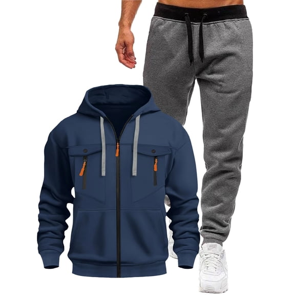 FRSASU Mens Plus Plush Sweatsuit Casual Sweat Suits for Men 2 Piece Jogging Suits Sets Full Zip Hoodie and Pants Track Suits Mens Set Navy