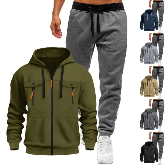 FRSASU Mens Plus Plush Sweatsuit Casual Sweat Suits for Men 2 Piece Jogging Suits Sets Full Zip Hoodie and Pants Track Suits Mens Set Navy