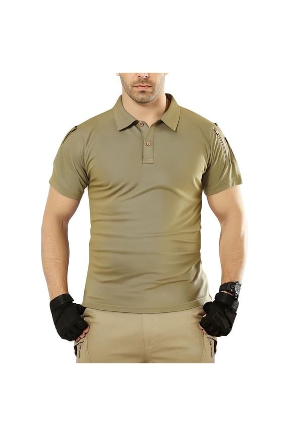 Men's Polo Shirts Tactical Short Sleeve Golf Performance Shirts,Lightweight Dry Fit Shirts Khaki