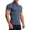 thumbnail image 1 of FRSASU Mens Quarter Zip Compression Shirt Short Sleeve Quick Dry Workout Tops Athletic Tee Base Layer Muscle Slim Fit T Shirts Dark Gray, 1 of 5
