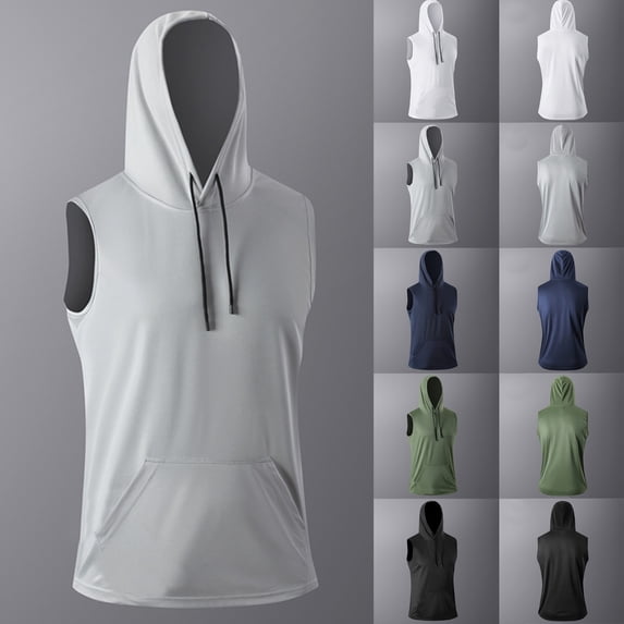 FRSASU Mens Quick Dry Active Hooded Tank Top - Workout Sleeveless Hoodie Drawstring (Available in Big & Tall) White