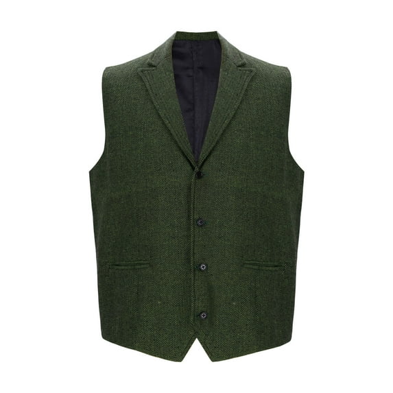 FRSASU Mens Retro Suit Vest Wool Regular Fit Single-Breasted Waistcoat V-Neck for Jacket Army Green