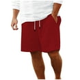 thumbnail image 1 of FRSASU Mens Ribbed Knit Casual 5"/ 7" Cotton Linen Shorts - Elastic Waist Drawstring Summer Beach Shorts with Pockets Red, 1 of 6