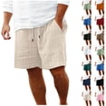 thumbnail image 1 of FRSASU Mens Ribbed Knit Casual 5"/ 7" Cotton Linen Shorts - Elastic Waist Drawstring Summer Beach Shorts with Pockets White, 1 of 6