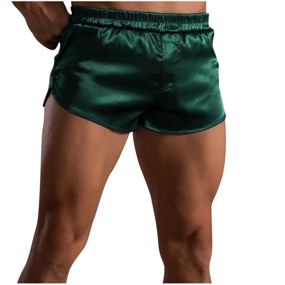 FRSASU Mens Satin Shorts Silk Boxers Split Side Lounge Shorts 3 Inch Pajama Bottoms Green